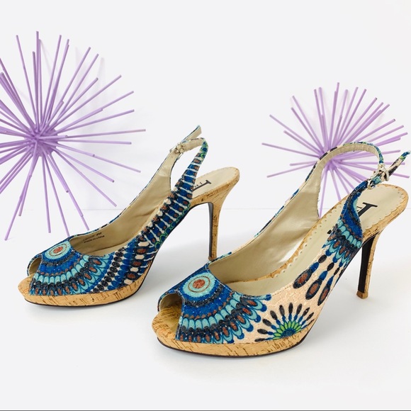 🎉 HP🎉 J Renee / Peacock Peep Toe Cork Heel - Picture 5 of 8